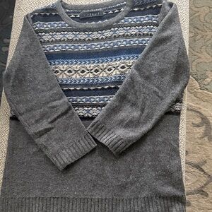 Velvet Blue and Gray Fair Isle Crewneck Sweater